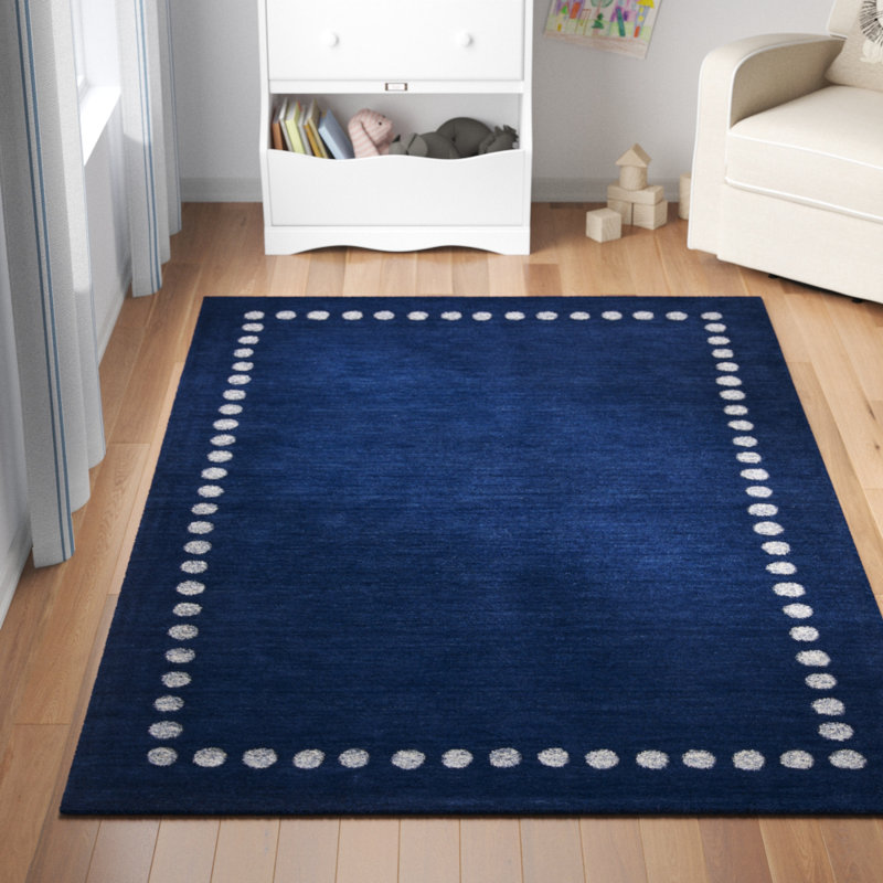 Three Posts™ Baby & Kids Tapis bleu marine en laine touffeté fait main
